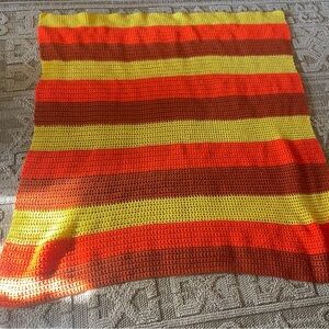 Vintage Afghan Throw Blanket  Granny Square Orange Yellow Red 36x48”